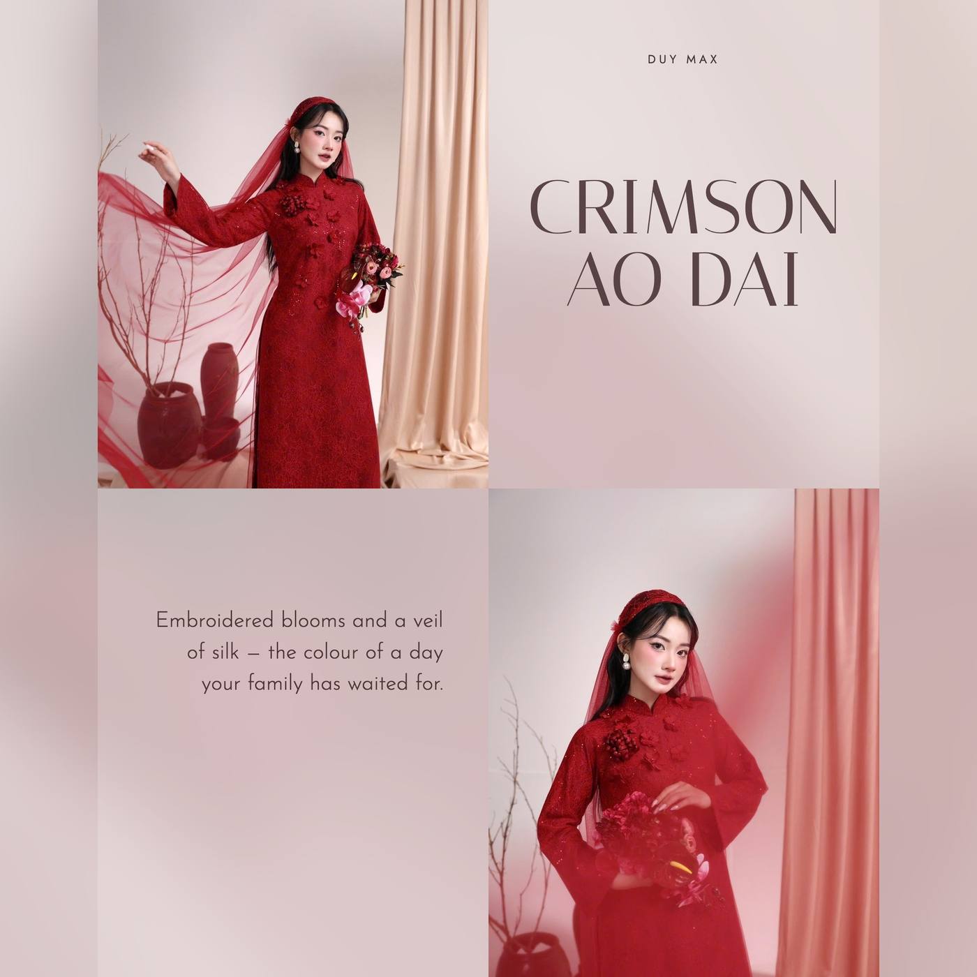 Crimson Áo Dài — áo dài đỏ thêu hoa — Duy Max Studio, trang 4