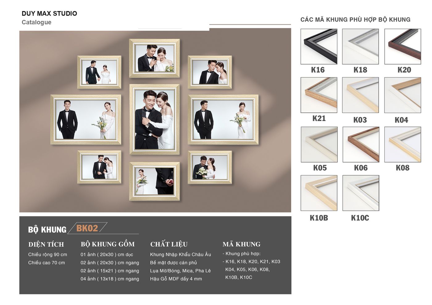 Bộ khung treo tường BK02 — 9 ảnh, phủ tường 90×70cm — Duy Max Studio