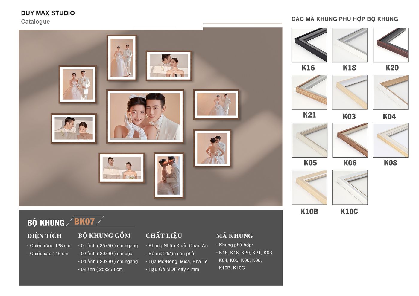 Bộ khung treo tường BK07 — 9 ảnh, phủ tường 128×116cm — Duy Max Studio