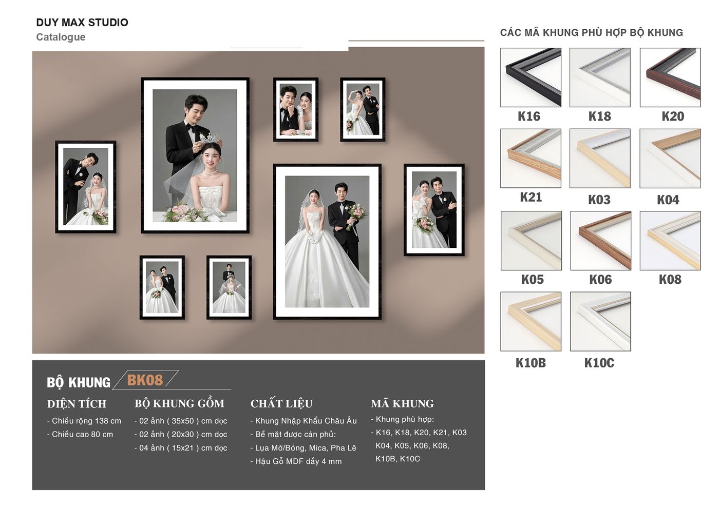 Bộ khung treo tường BK08 — 8 ảnh, phủ tường 138×80cm — Duy Max Studio
