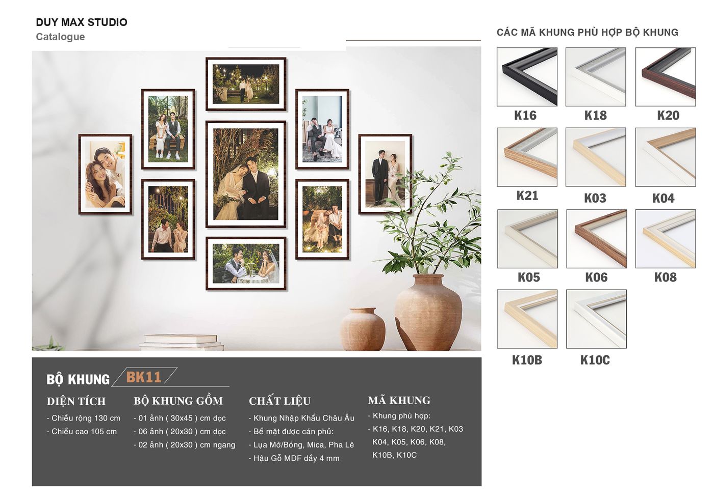 Bộ khung treo tường BK11 — 9 ảnh, phủ tường 130×105cm — Duy Max Studio