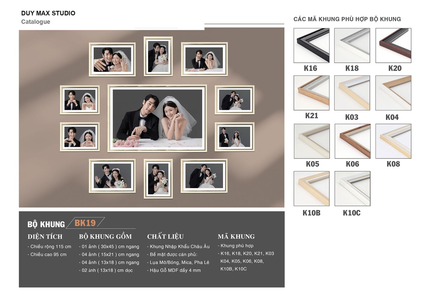 Bộ khung treo tường BK19 — 11 ảnh, phủ tường 115×95cm — Duy Max Studio