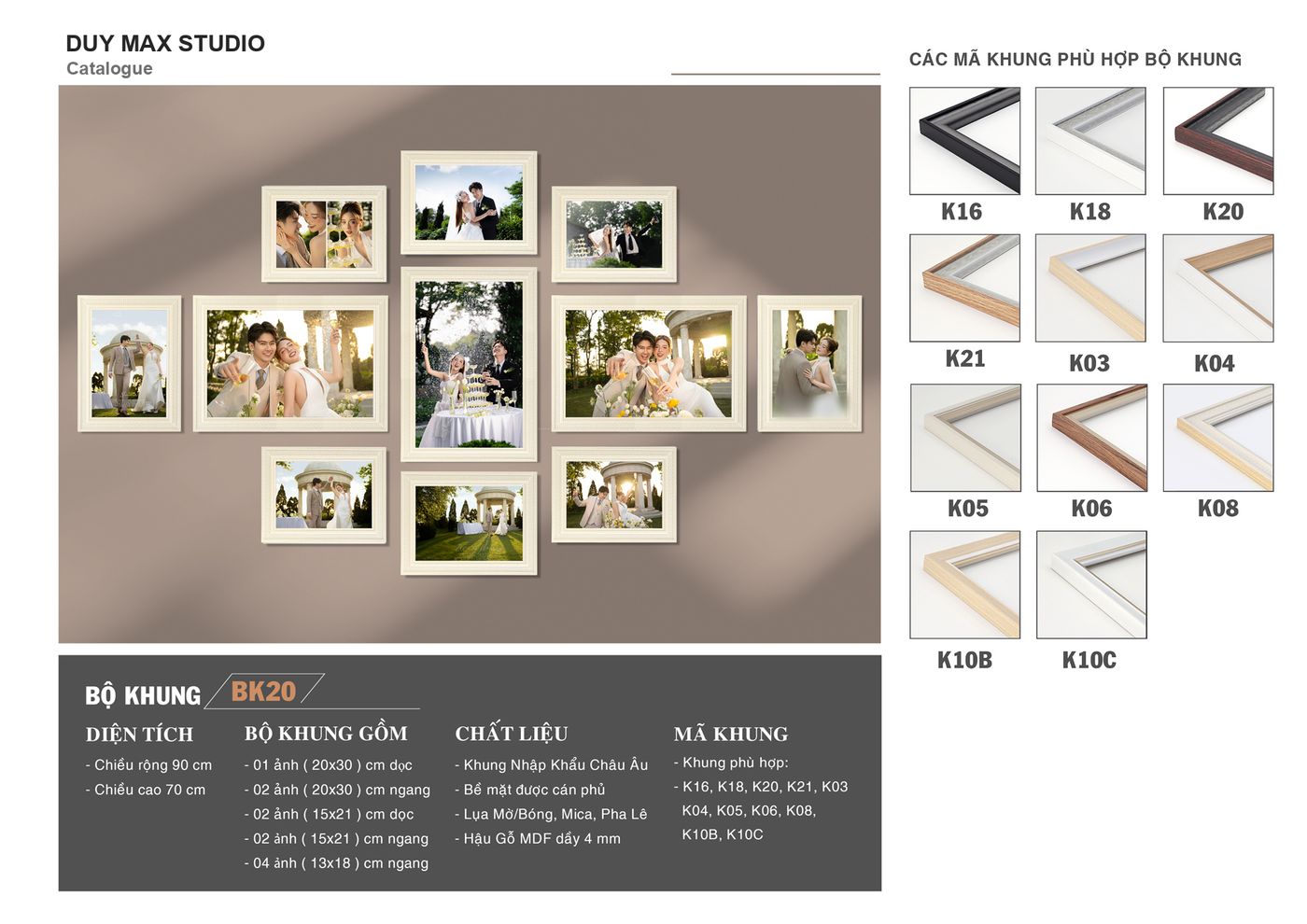 Bộ khung treo tường BK20 — 11 ảnh, phủ tường 90×70cm — Duy Max Studio