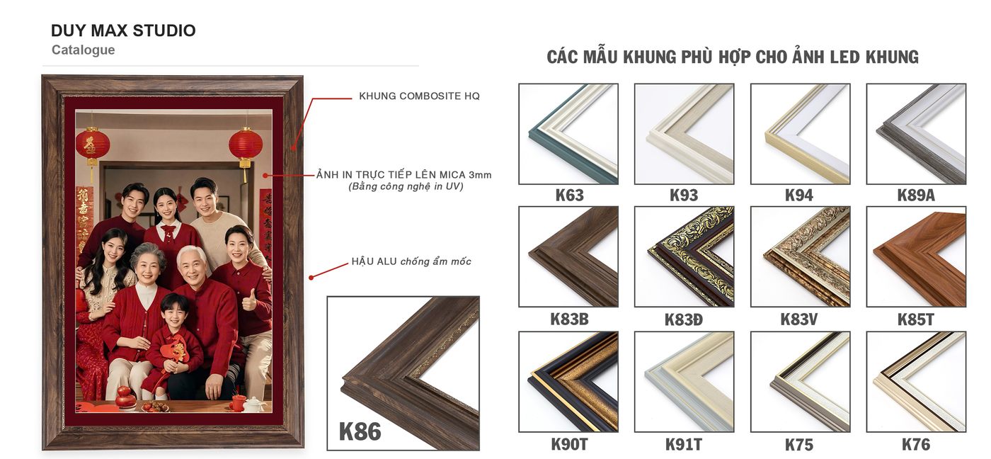 Ảnh LED khung Composite và 12 mã khung phù hợp — Duy Max Studio