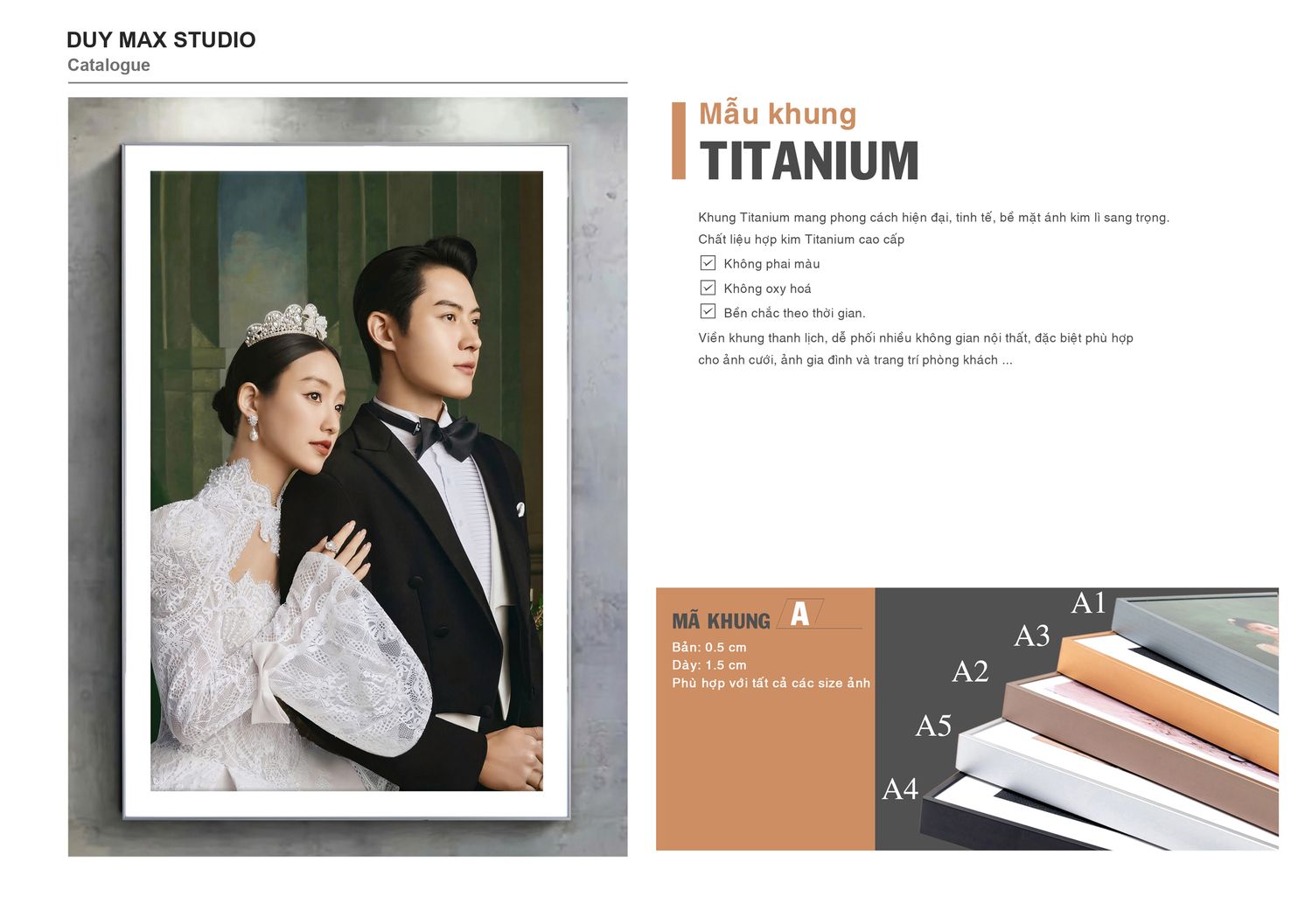 Khung Titanium mã A, màu A1–A5 — catalogue Duy Max Studio