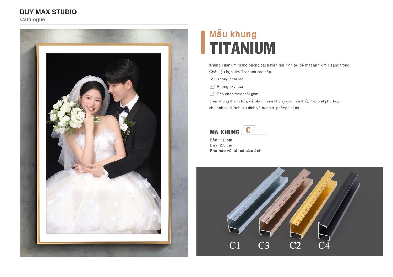 Khung Titanium mã C, màu C1–C4 — catalogue Duy Max Studio