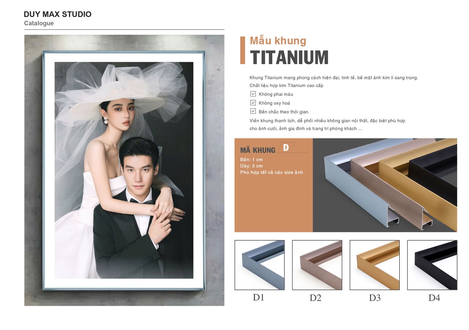 Khung Titanium mã D, màu D1–D4 — catalogue Duy Max Studio
