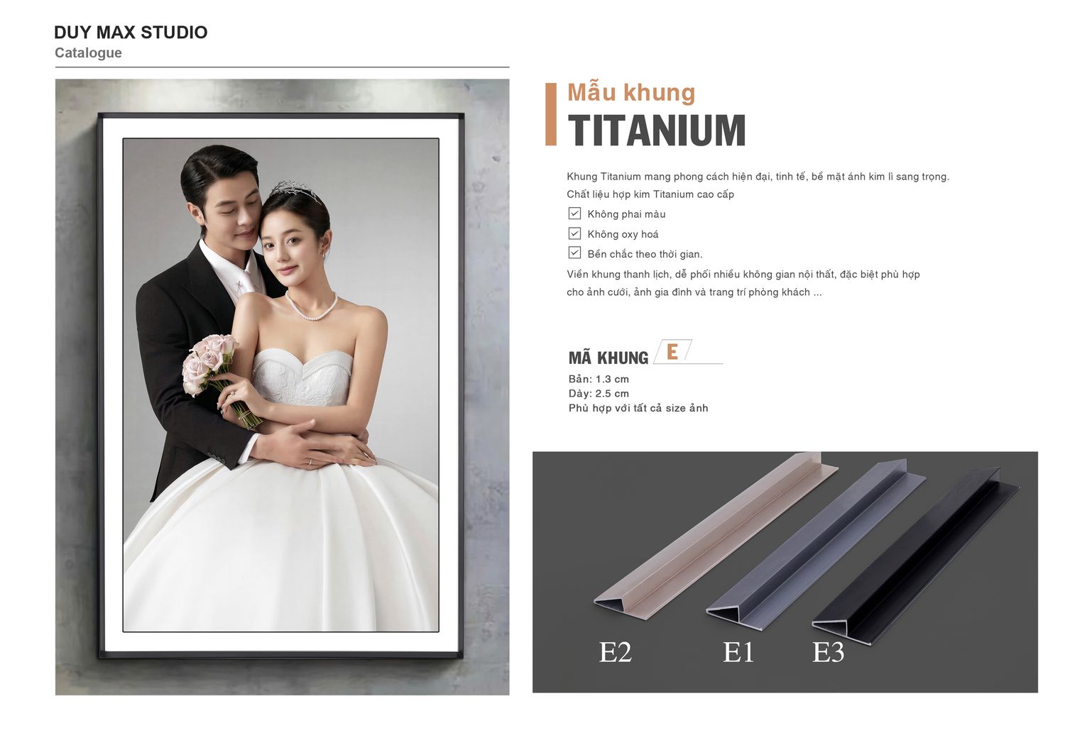 Khung Titanium mã E, màu E1–E3 — catalogue Duy Max Studio