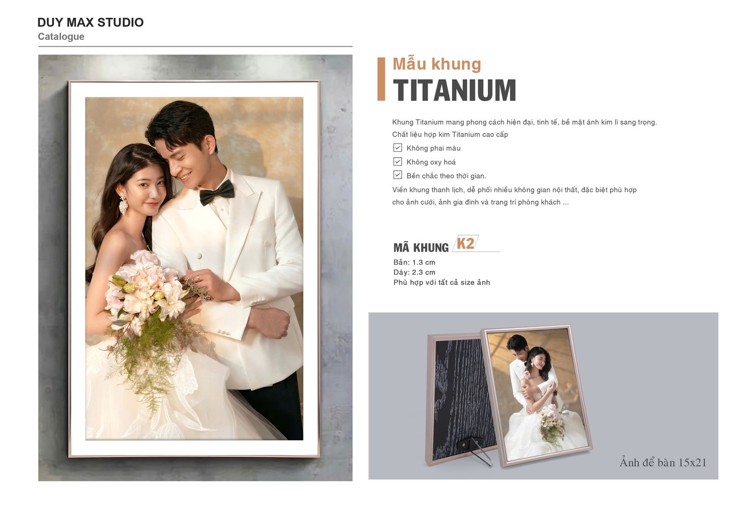 Khung Titanium mã K2 và ảnh để bàn 15×21 — catalogue Duy Max Studio
