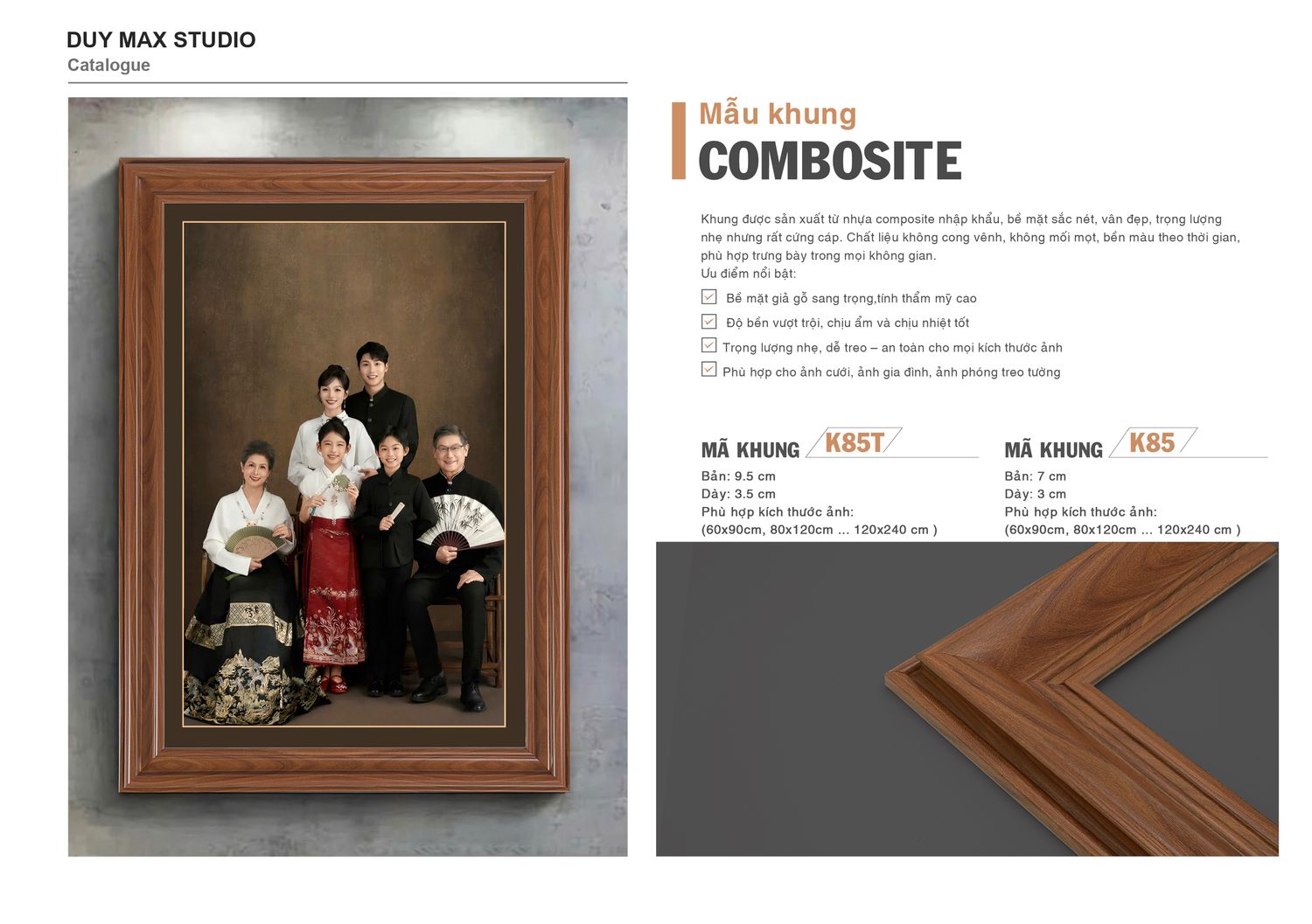 Khung Composite mã K85T và K85 cho ảnh khổ lớn — catalogue Duy Max Studio