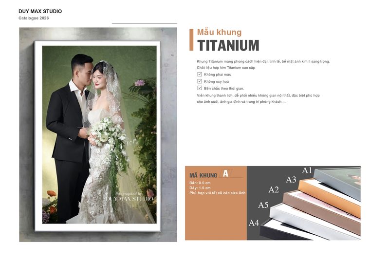 Trang catalogue khung Titanium mã A — Duy Max Studio