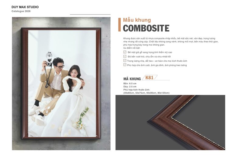 Trang catalogue khung Composite mã K81 vân gỗ — Duy Max Studio
