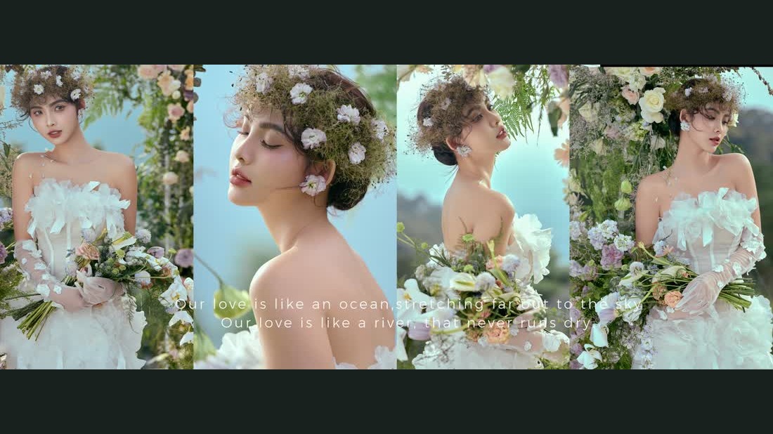 Trang album cưới đã dàn sẵn chữ và bố cục